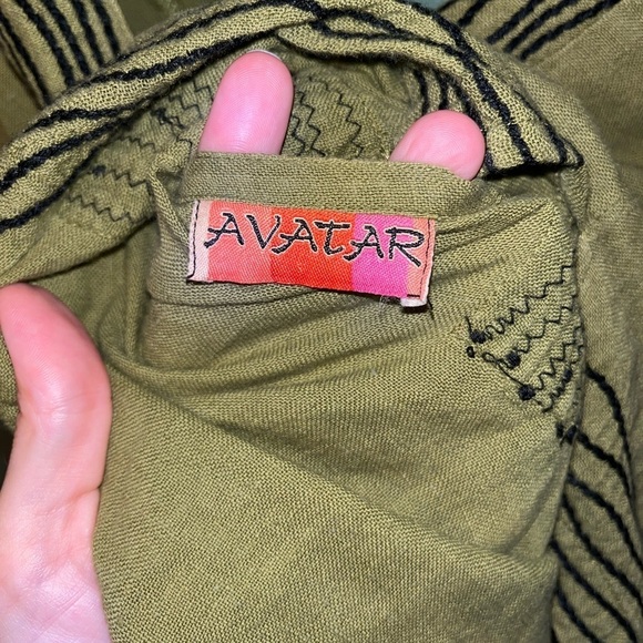 AVATAR Moss Green Embroidered  V-Neck V-Back Cutout Nepal Blouse Top - Picture 4 of 7